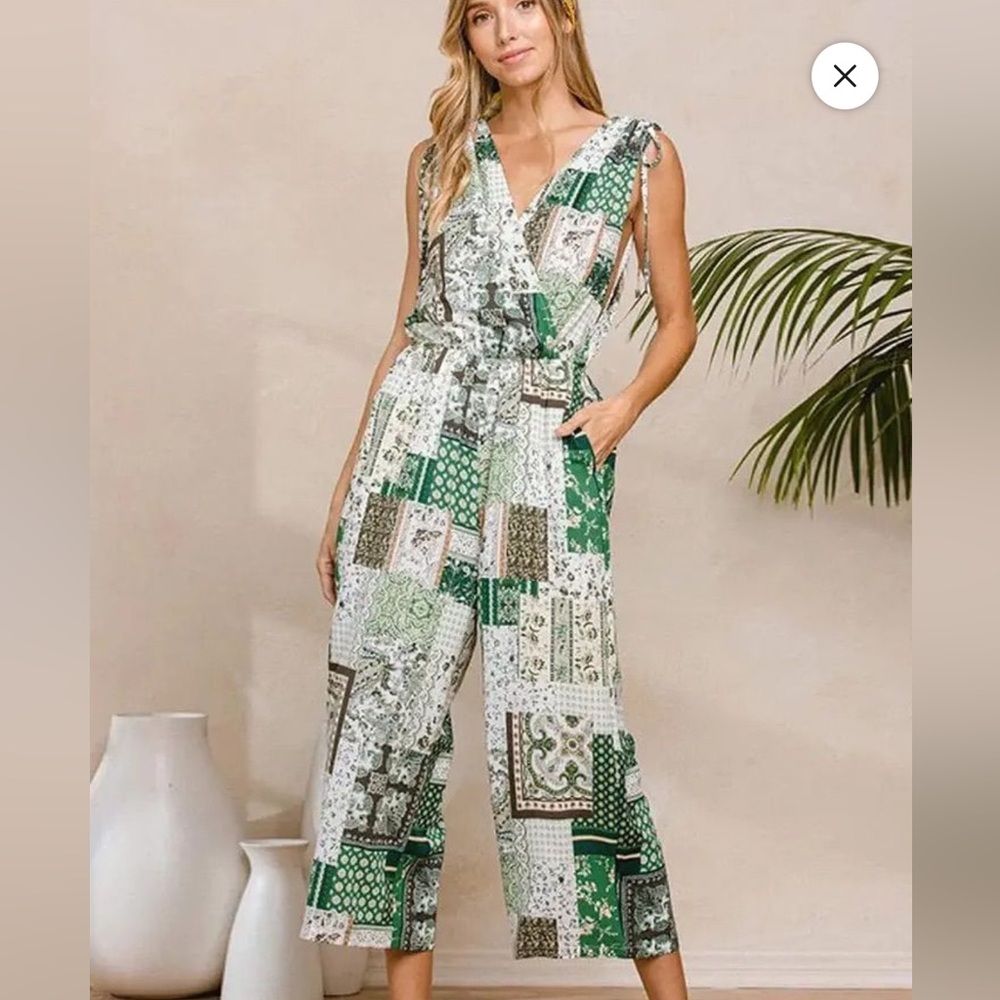 Ces Femme Green Paisley Patchwork Jumpsuit